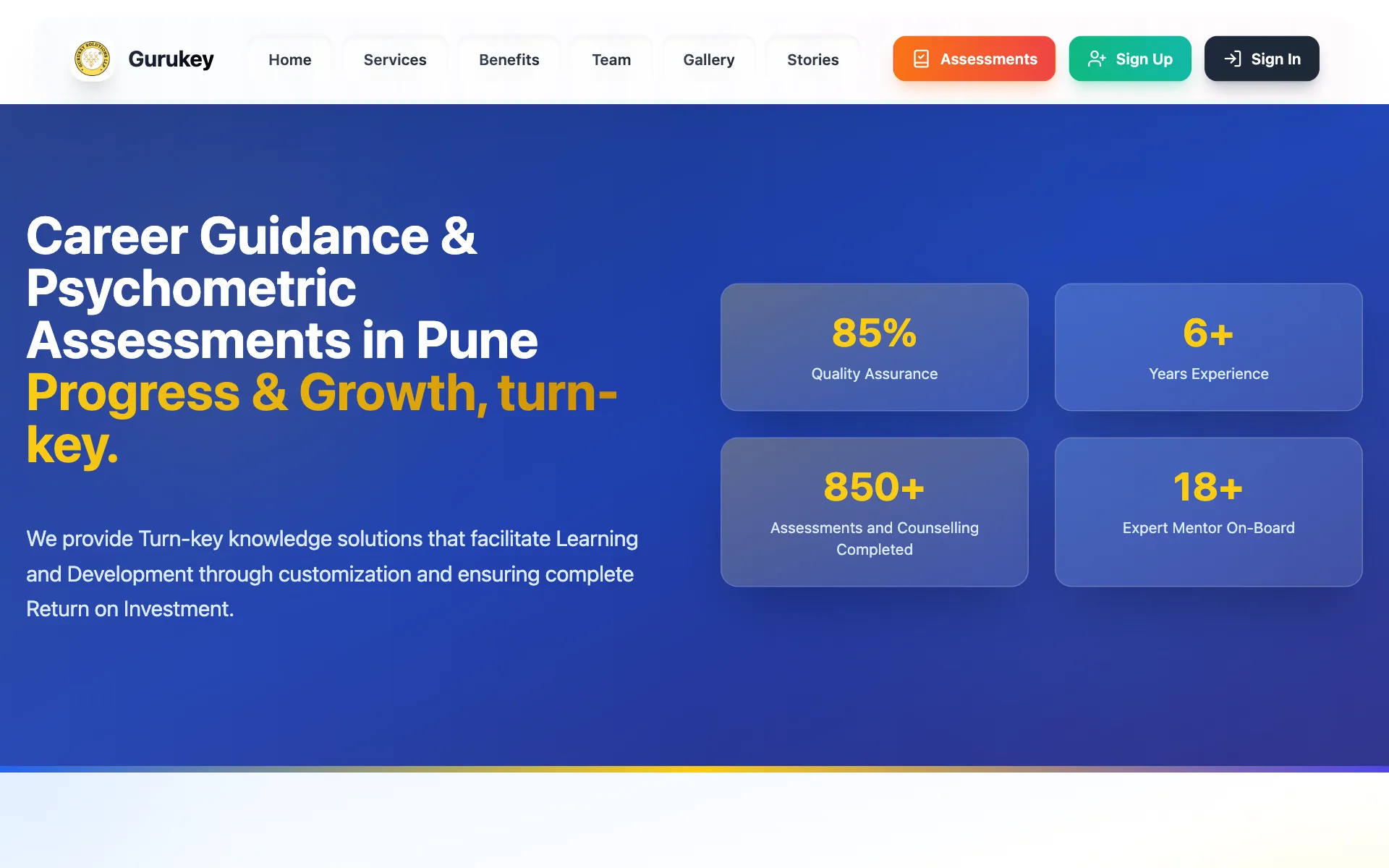 The Gurukey website as it is live today