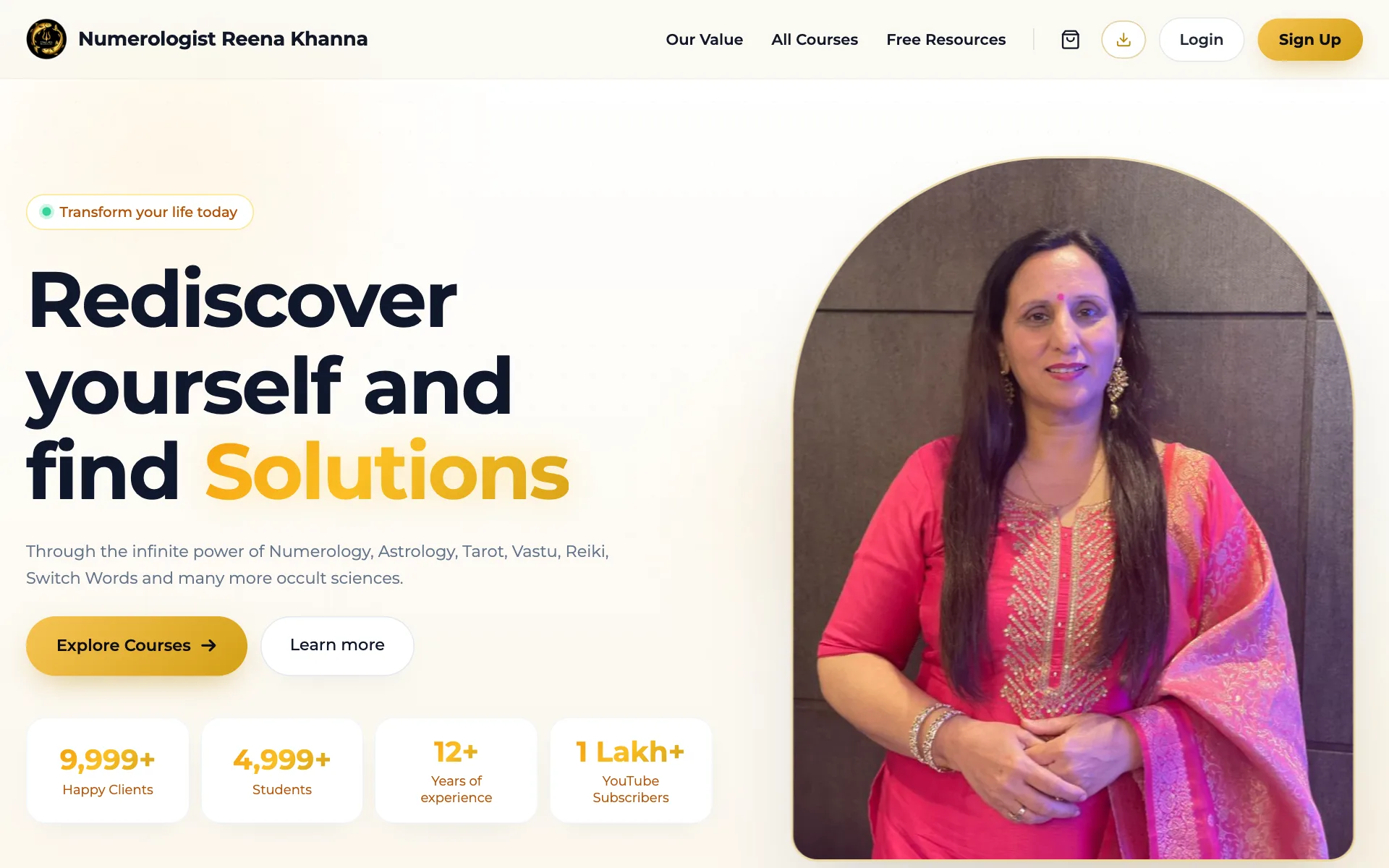 The Reena Khanna website as it is live today
